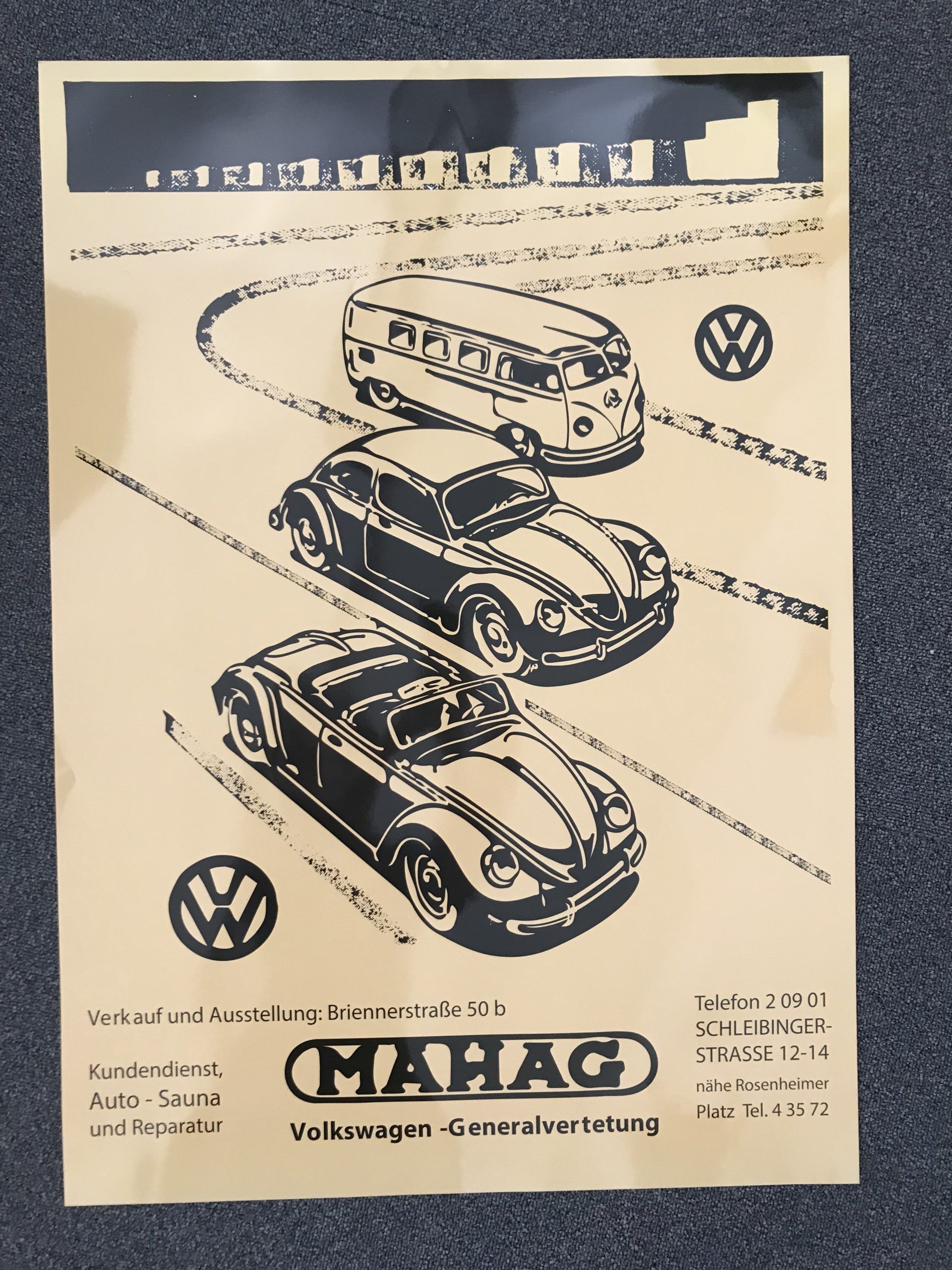 Poster Hochglanz Werbung MAHAG Volkswagen Generalvertretung 1950